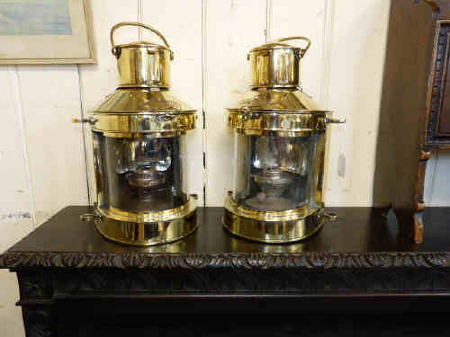 Two brass ships 'Anchor' lamps