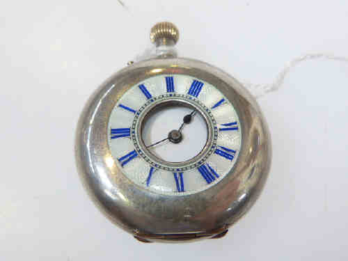 Swiss silver half hunter pocket watch, Stauffer & Co. movement possibly made by IWC, No. 166086, the