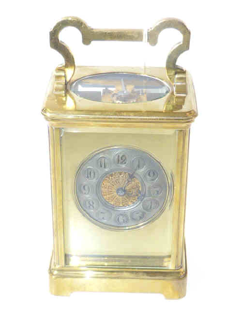 Brass cased carriage clock, late 19th/early 20th Century, retailed by Grant & Son, South Shields,
