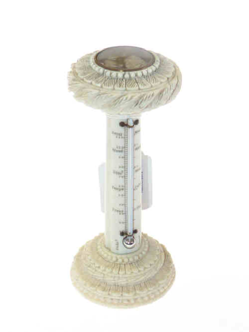 Ivory/Bone column thermometer and compass (dial broken)