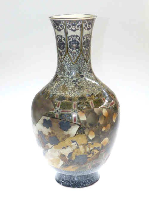 Large Satsuma pottery vase, profusely decorated and with character marks to base, 45cm