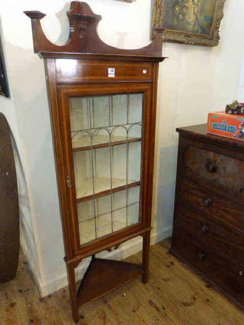 Edwardian inlaid mahogany leaded glazed door corner cabinet