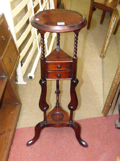 Mahogany two drawer wig stand