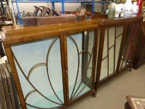 Two 1920's/30's walnut and oak china cabinets