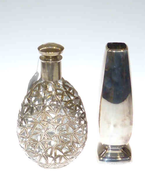 830 grade silver vase and silver overlaid dimple decanter