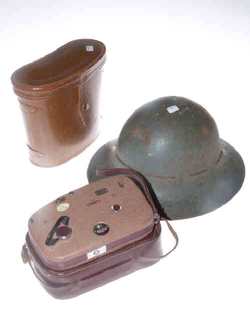 Military helmet, Orbit 10x50 binoculars and Geva 8 camera