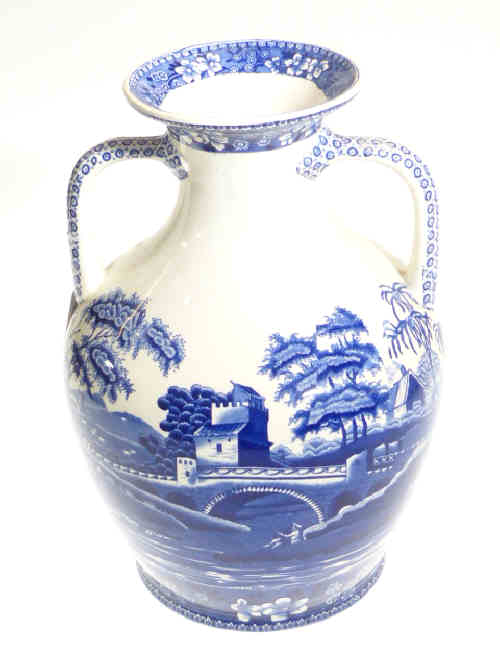 Spode blue and white Blue Tower two handled vase