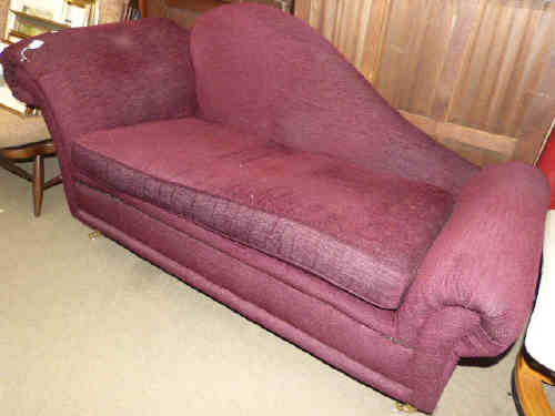 Scroll end day bed in burgundy fabric