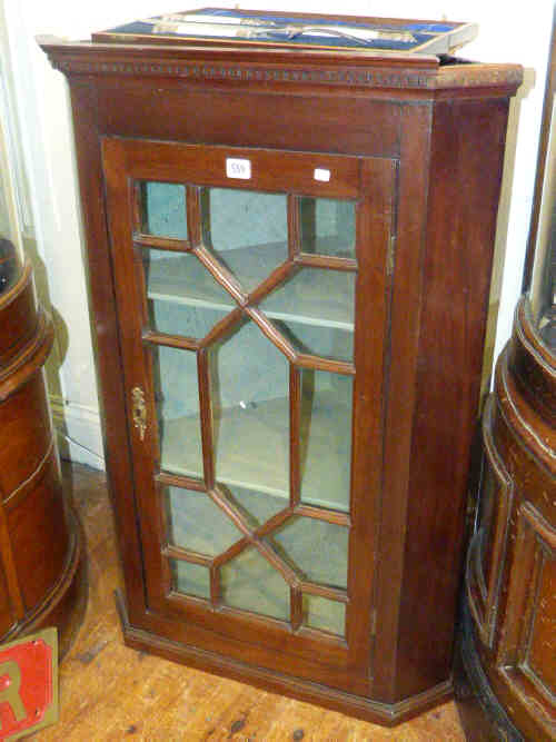 Victorian mahogany glazed panel door corner wall cabinet