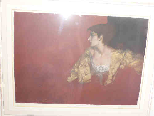 William Russell Flint, Red Background, limited edition print, framed, 36cm by 50cm