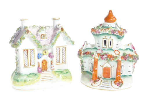 Two 19th Century colourful Staffordshire cottages with foliage