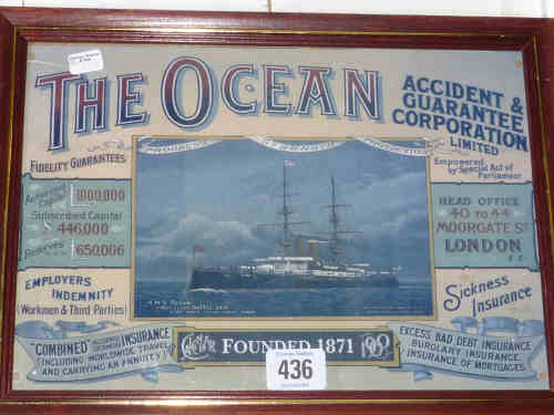 Framed 'The Ocean Insurance' advertising poster