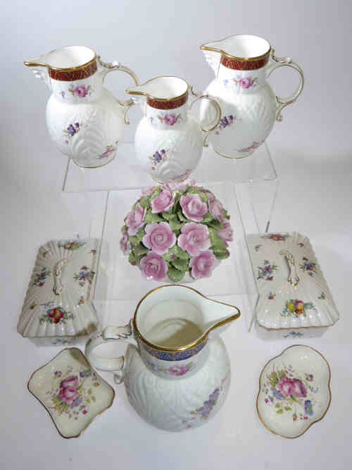 Four Coalport 'Caughley' head mask jugs, two Spode boxes, Aynsley posy and two Coalport dishes