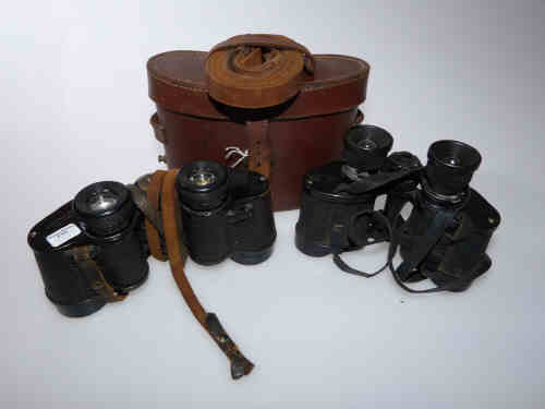 WWI binoculars by Ross, London, and, WWII binoculars by Barr & Stroud