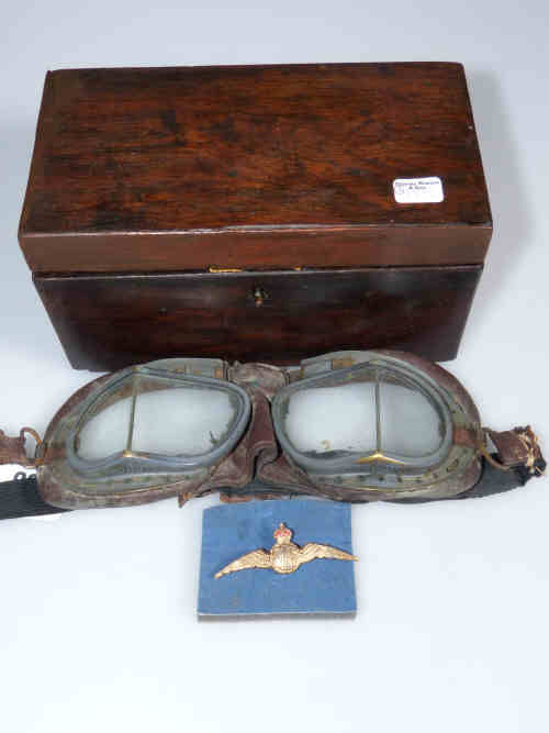 Tea Caddy,Pilot's goggles and a RAF Sweetheart brooch (2)