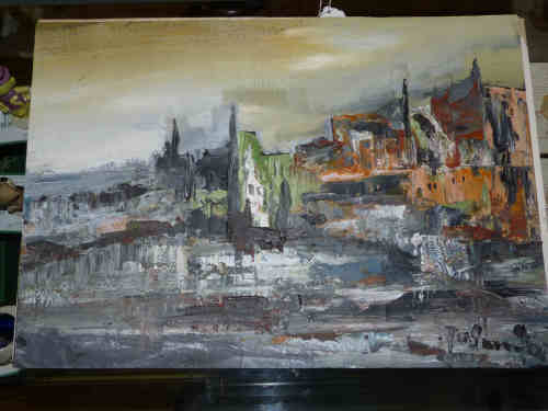 Russian Expressionist School (20th Century), City Scape, signed oil painting on board, 35cm x 50½cm
