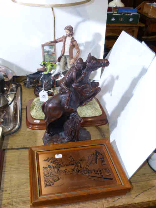 Border Fine Arts 'We Wizard', horse jumping sculpture, Capo di monte figure table lamp and two