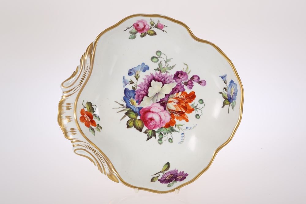 A Derby shell shaped dish, circa 1815, probably painted by Moses Webster, with a large floral