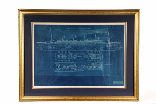TITANIC BLUEPRINT DRAWING - Marconi Radio Blue Print for "The White Star Triple-Screw Steamers `