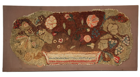 RUG FRAGMENT - 4`1"" x 2` - Shirred Rug Fragment mounted on flannel. The Barrie & Michael Pribyl