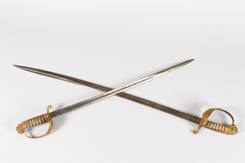19th / 20th Century Naval Officers dress sword, Lions head pommel, wire and fish skin grip. 71.5cm