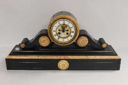 A ninenteenth century marble and black slate mantle clock, width 64 cm.   CONDITION REPORT:  Good