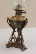 A Victorian cast brass oil lamp with glass shade.   CONDITION REPORT:  Good condition, the shade