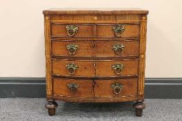 A nineteenth century inlaid mahogany miniature five drawer chest, width 45 cm.   CONDITION