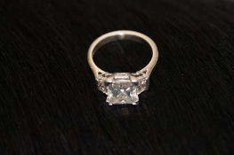 An 18ct white gold princess cut diamond ring, 3.02ct, colour H.   CONDITION REPORT:  Good