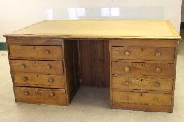 An early twentieth century ash partner's desk, width 184 cm.   CONDITION REPORT:  Poor condition,