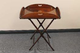 A Victorian mahogany butler's tray on stand.   CONDITION REPORT:  Good condition,.