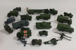 A Dinky Mighty Antar Tank Transporter, together with Centurian tank and seventeen other military