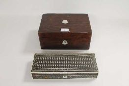A Victorian rosewood sewing box, together with an Anglo-Indian box. (2)   CONDITION REPORT:  Fair