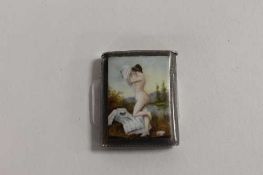 A silver miniature vesta case with enamelled panel depicting a nude.   CONDITION REPORT:  Good