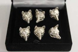 A set of six silver menu stands modelled as fox masks, Birmingham 1994. (6)   CONDITION REPORT:
