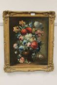 Early Twentieth century Dutch School : 'Mixed flowers in a vase', oil on board, 49 cm x 38 cm,
