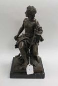 After Barbedienne - Bronze study of a Shepherd and dog, on black marble plinth, height 38 cm.