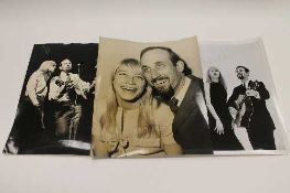 Peter, Paul and Mary - Three 1960's monochrome press photographs, each signed by Mary Travis. (