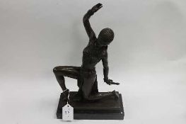 After D H Chiparus - Bronze study of a lady leaning backwards with tambourine, on marble plinth,