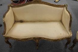 A Victorian gilt framed settee, with shell scroll frieze, width 130 cm, together with a high