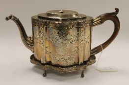 A Newcastle silver teapot on stand, John Langlands and John Robertson, 1782. 19 oz. (2)