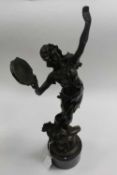 After Moreau - Bronze study of a lady with tambourine, on marble socle, height 58 cm.   CONDITION