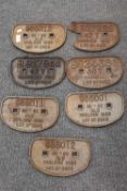 A collection of seven cast metal railway wagon plates. (7)   CONDITION REPORT:  One damaged but