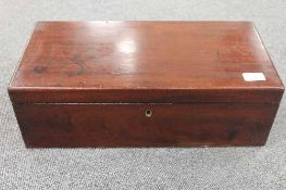 A nineteenth century mahogany writing box, width 48 cm.    CONDITION REPORT:  Internal lid loose,