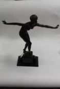 After D H Chiparus - Bronze study of a dancer with arms outstretched, on marble plinth, height 47.