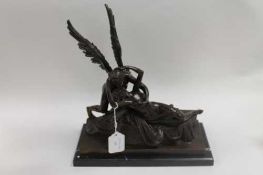 After Antonio Canova - Bronze study of a winged angel with maiden, on marble plinth, height 35.5 cm.