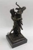 A bronze study of Neptune carrying a maiden, on marble plinth, height 36 cm.   CONDITION REPORT: