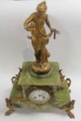 A late  nineteenth century green marble ormolu mounted mantle clock, height 53 cm.   CONDITION