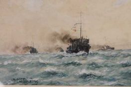 William Minshall Birchall : 'The destroyer Flotilla', watercolour, signed, dated 1917, 21 cm x 31