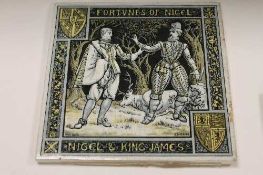 John Moyr Smith for Minton - a set of late nineteenth century five Waverley tiles, 20.5 cm x 20.5